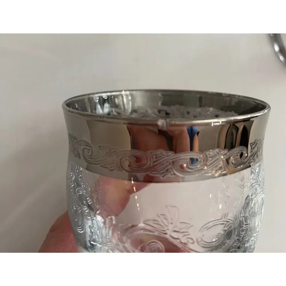 Vintage Murano Medici Small Liquor MCM Crystal Glasses, Platinum Rim, Set of 6